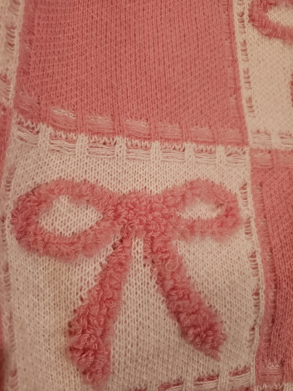 Julianas Pink & White Checker Bow Knit Crewneck Sweater - Picture 5 of 5